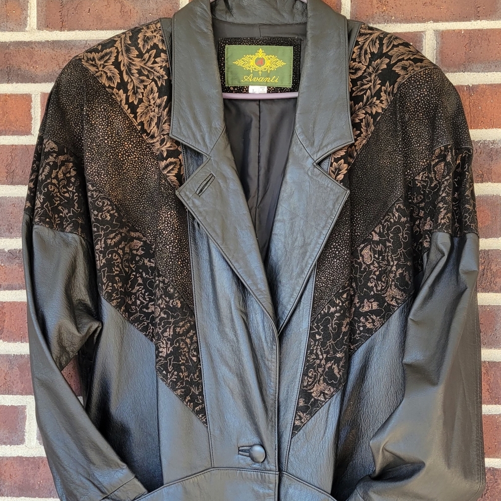 Vintage Leather Trench Coat Copper Suede Patchwork Long Single Breasted Duster L